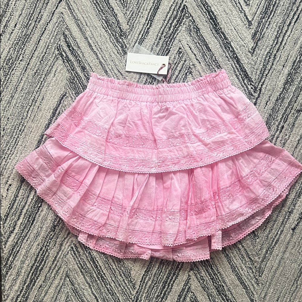 LoveShackFancy Womens Ruffle Mini Skirt Island Pink Hand Dye Size Medium